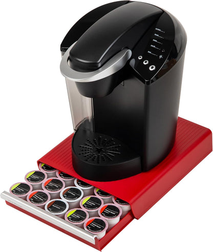 Single Serve Coffee Capsule Organizer, 30-Pod Capacity, 5-Row Design with 2-Inch Dividers, Countertop Storage Base (Coffee Maker Not Included), Red