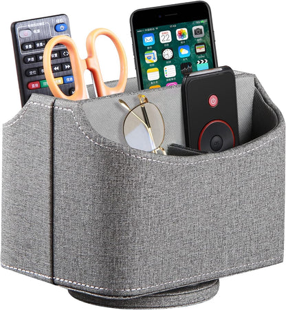 PU Leather 360° Rotatable Remote Control Organizer for Nightstands