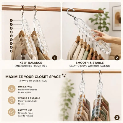 9-Hole Smart Hanger, Closet Organizer, Space-Saving Hanging Solution with Durable, Non-Slip Design, Magic Hanger