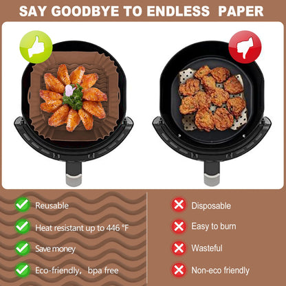 8”Square Silicone Unbleached Heavy Duty Air Fryer Liners Reusable Air Fryer Pot Non-Stick & Non-Leak Liners for 4 to 7 QT Airfryer Basket, Deep Fryer Parts & Accessories Sohochic