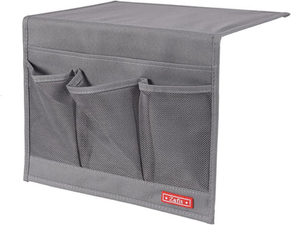 Bedside Storage Organizer with 4 Pockets - Classic Grey Table Cabinet for Remotes, Phones, and Glasses