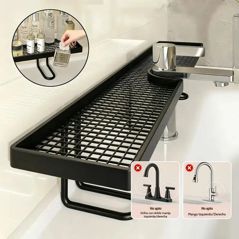 Carbon Steel Bathroom Organizer - 19.7 x 4.3 Inch Luxury Minimalist No-Drill Vanity Storage Rack, Moisture-Proof Anti-Mold Accessory for Skincare and Toiletries (Not Compatible with Circular Sinks; Please Verify Faucet Compatibility on Details Page)