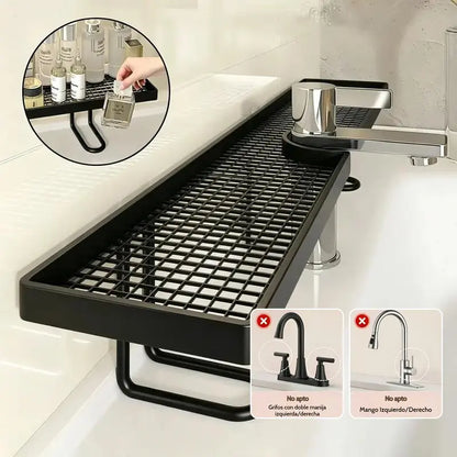 Carbon Steel Bathroom Organizer - 19.7 x 4.3 Inch Luxury Minimalist No-Drill Vanity Storage Rack, Moisture-Proof Anti-Mold Accessory for Skincare and Toiletries (Not Compatible with Circular Sinks; Please Verify Faucet Compatibility on Details Page)
