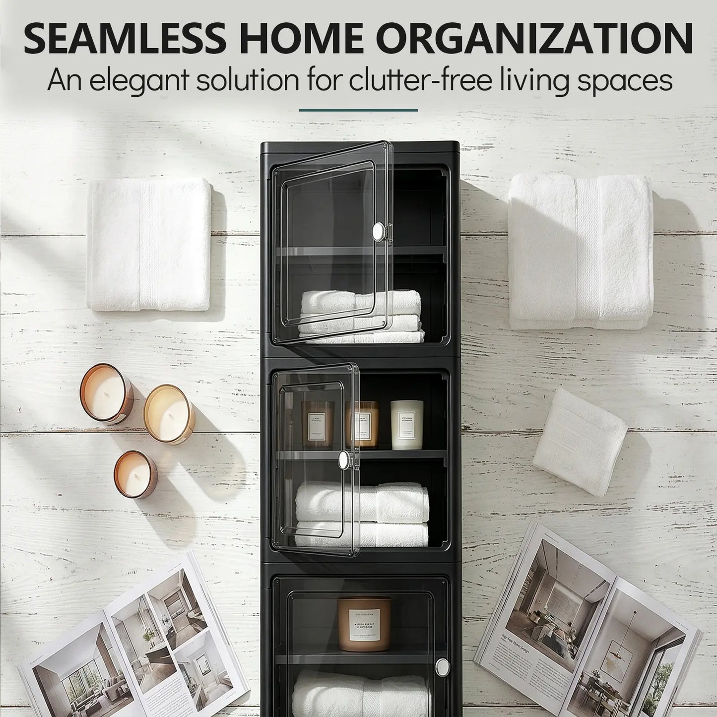 White Freestanding PP Plastic Pantry Storage Cabinet - 5-Tier Slim Narrow Unit with 360° Swivel Casters, Adjustable Shelves, Flat Fold, Lockable Modern Design, Furniture Storage for Kitchen Organizing, Bathroom