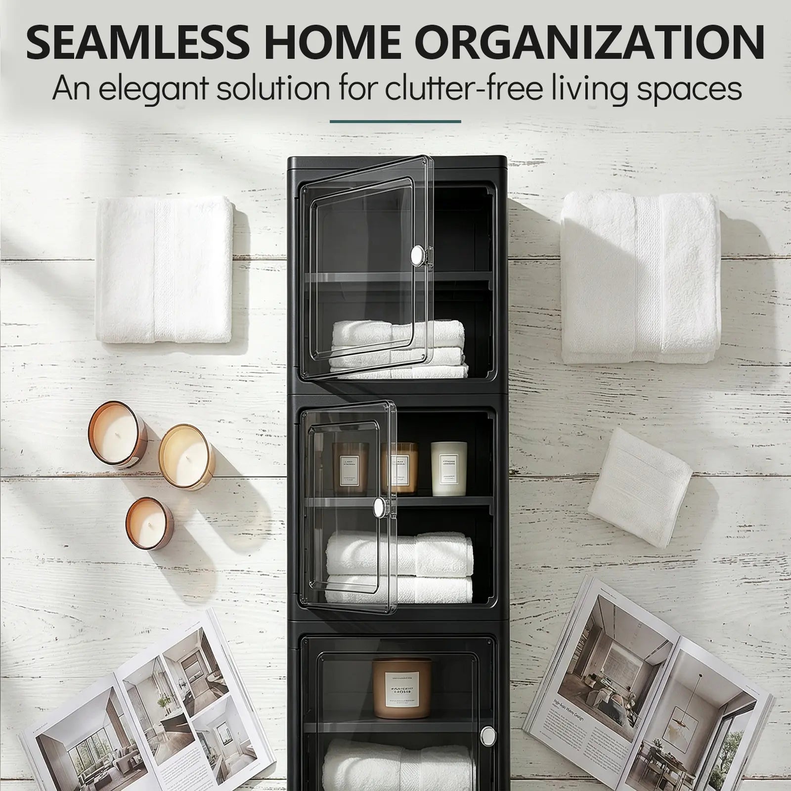 White Freestanding PP Plastic Pantry Storage Cabinet - 5-Tier Slim Narrow Unit with 360° Swivel Casters, Adjustable Shelves, Flat Fold, Lockable Modern Design, Furniture Storage for Kitchen Organizing, Bathroom