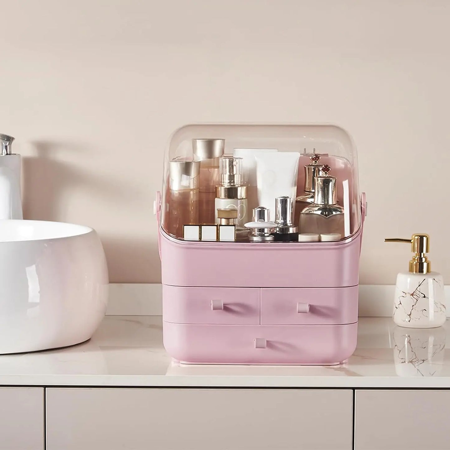 Deluxe Makeup Organizer with Drawers - Elegant Vanity Storage Solution for Makeup and Skincare Products
