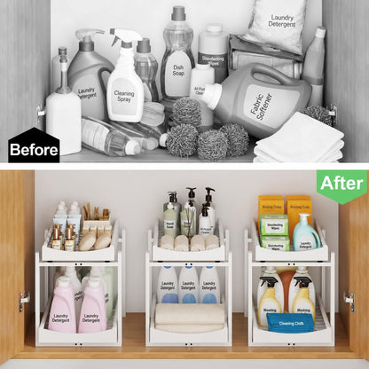 Bamboo under Sink Organizer, 2 Pack Pull Out Cabinet Organizer