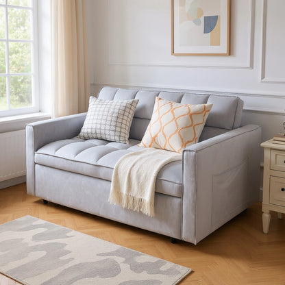 51.1-Inch Velvet Convertible Sofa Bed with Adjustable Backrest - Light Grey Loveseat for Living Room or Office