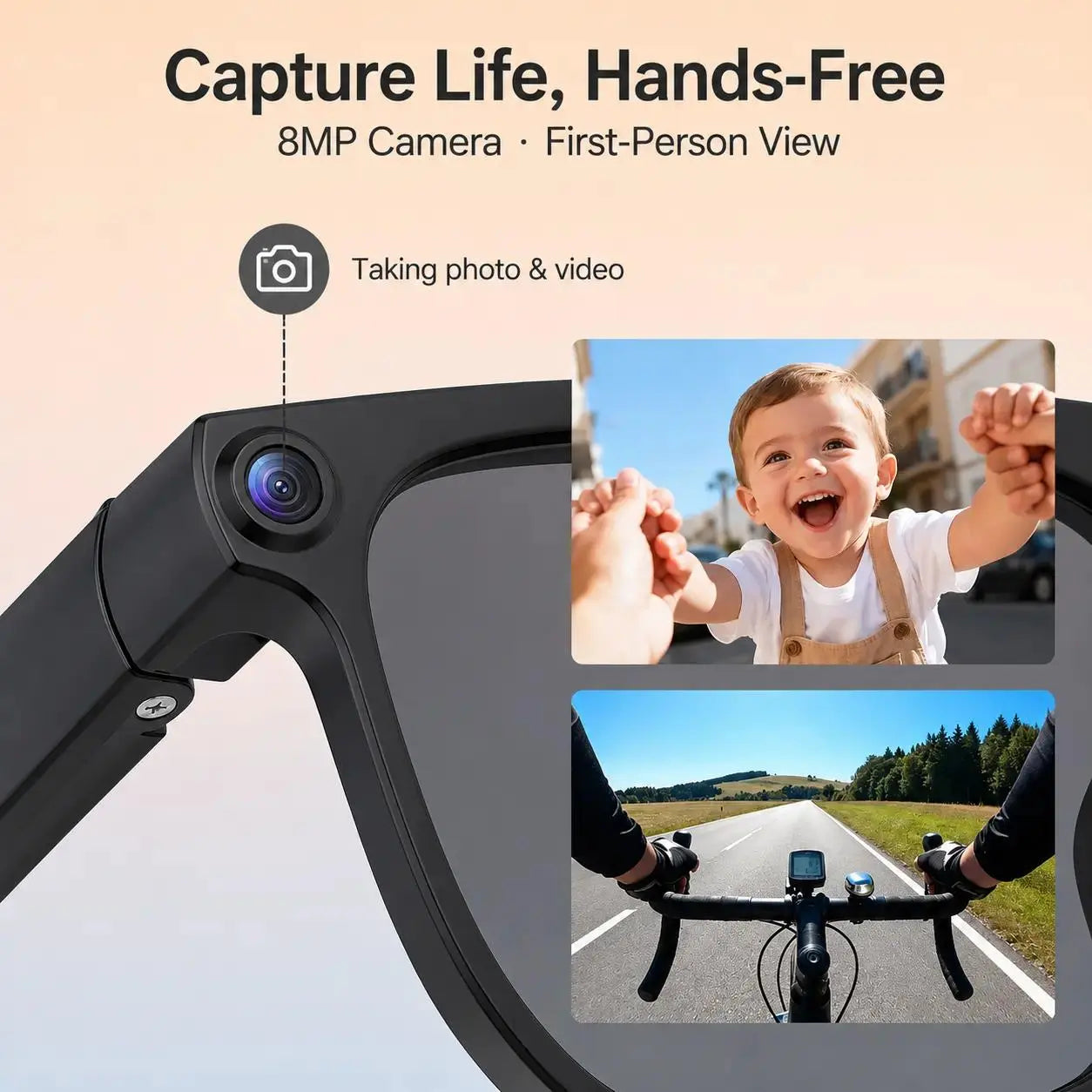 2026 New Wireless Wearable AI Smart Eyewear - 8MP Camera, Photo & Video Recording, Open-Ear HD Audio, Bluetooth Calls & Music, UV Protection, Multi-Language Translation, Button Control, Cool Tech Gadgets for Travel
