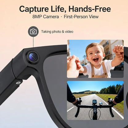 2026 New Wireless Wearable AI Smart Eyewear - 8MP Camera, Photo & Video Recording, Open-Ear HD Audio, Bluetooth Calls & Music, UV Protection, Multi-Language Translation, Button Control, Cool Tech Gadgets for Travel