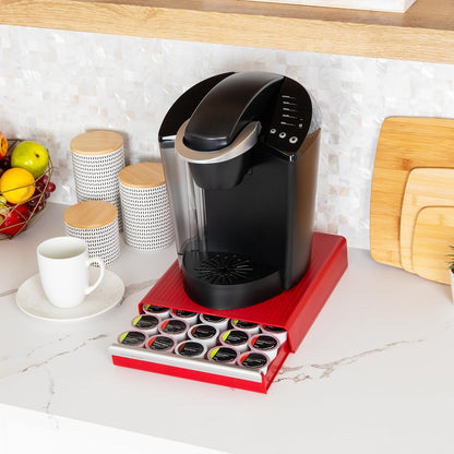 Single Serve Coffee Capsule Organizer, 30-Pod Capacity, 5-Row Design with 2-Inch Dividers, Countertop Storage Base (Coffee Maker Not Included), Red