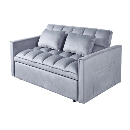 51.1-Inch Velvet Convertible Sofa Bed with Adjustable Backrest - Light Grey Loveseat for Living Room or Office