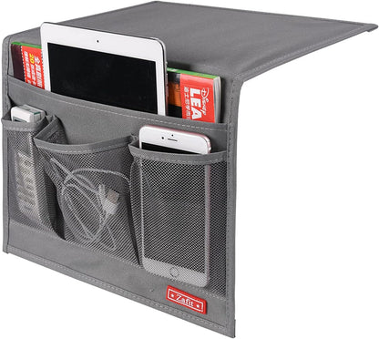 Bedside Storage Organizer with 4 Pockets - Classic Grey Table Cabinet for Remotes, Phones, and Glasses