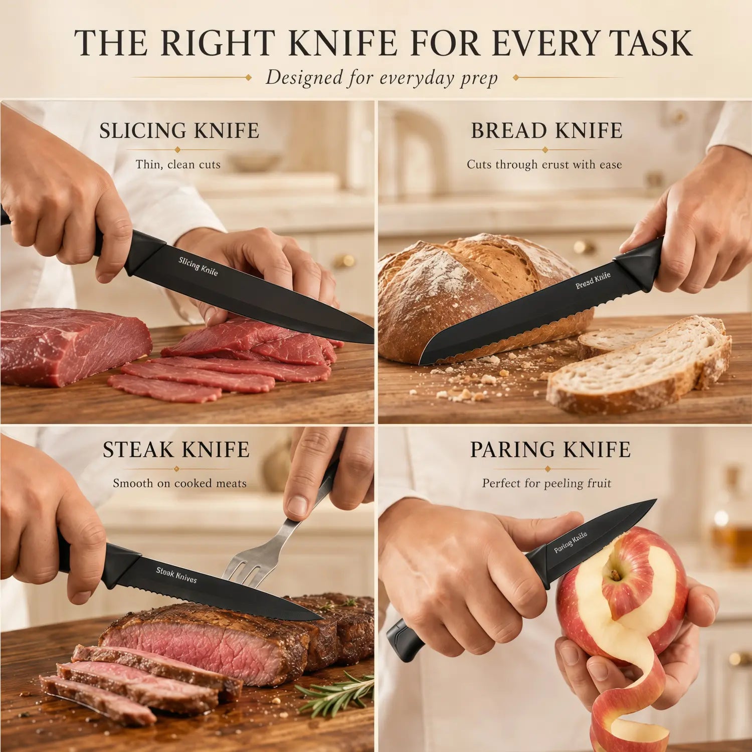 14-Piece Self-Sharpening Stainless Steel Knife Set with Storage Block and Ergonomic Anti-Slip Handles, Dishwasher Safe for Home Kitchen Use