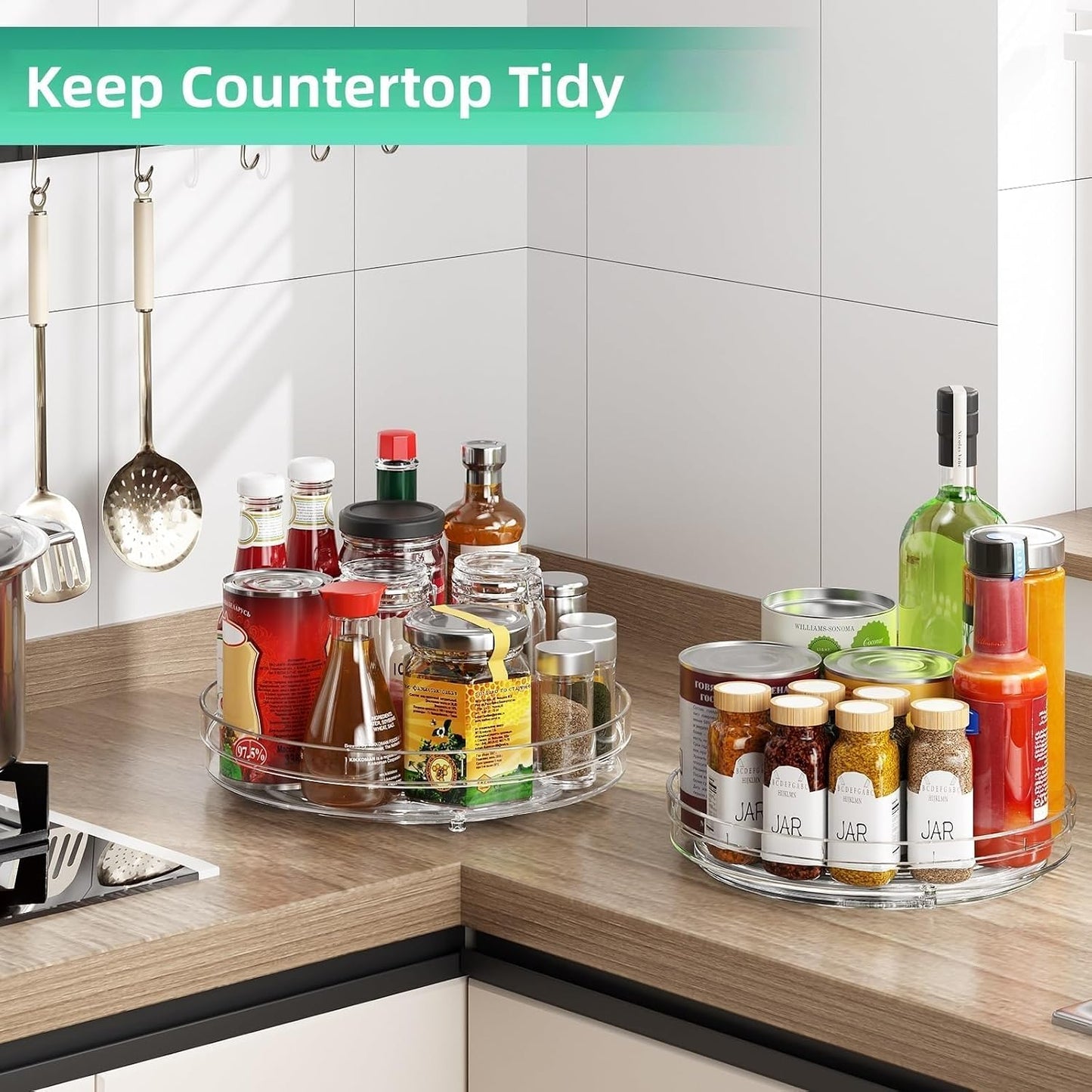 Set of Two 9.5-Inch Non-Skid Lazy Susan Organizers for Cabinet Use