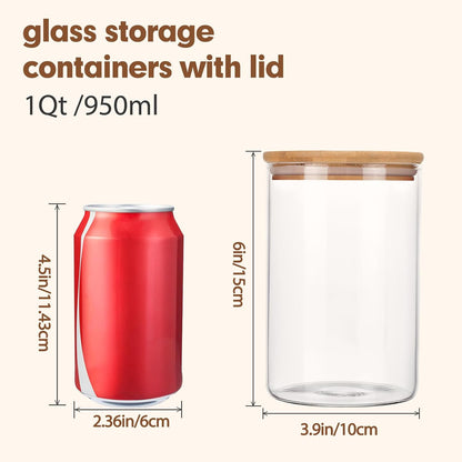 6Pcs Glass Food Storage Containers with Bamboo Lids, 1Qt Glass Jars