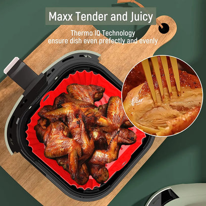 8”Square Silicone Unbleached Heavy Duty Air Fryer Liners Reusable Air Fryer Pot Non-Stick & Non-Leak Liners for 4 to 7 QT Airfryer Basket, Deep Fryer Parts & Accessories Sohochic