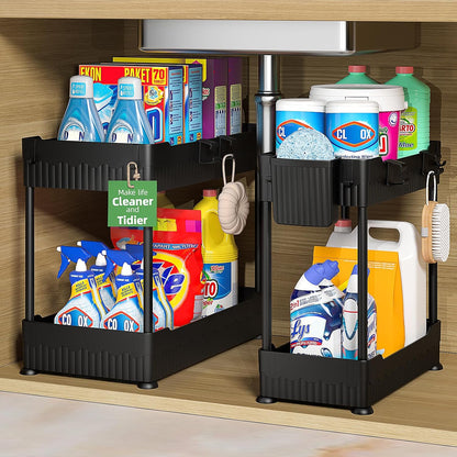 Under-Sink Organizer Set with Hooks and Hanging Cups for Kitchen Storage - 2-Pack