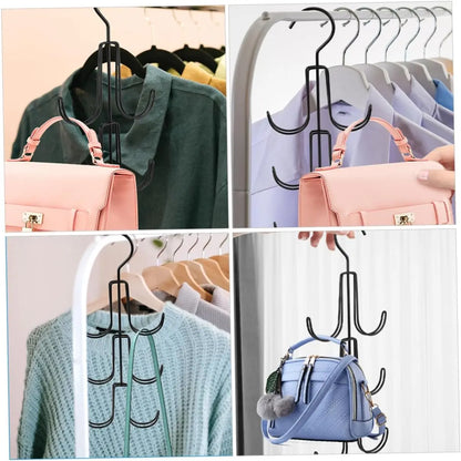 1 Pc Heavy-Duty Rotatable Multi-Tier Multi-Hook Hanger Organizer - Space-Saving Kitchen Bag Rack for Handbags, Belts, Scarves, Maximize Space Closet Storage Holder (Black)