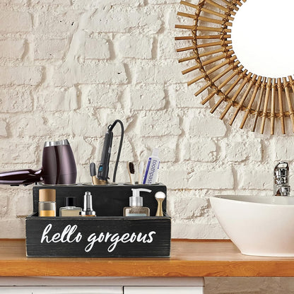 Professional Hair Tool Organizer - Black Countertop Holder for Blow Dryer, Curling Iron, and Styling Accessories - Elegant Bathroom Storage Solution for Makeup and Toiletries